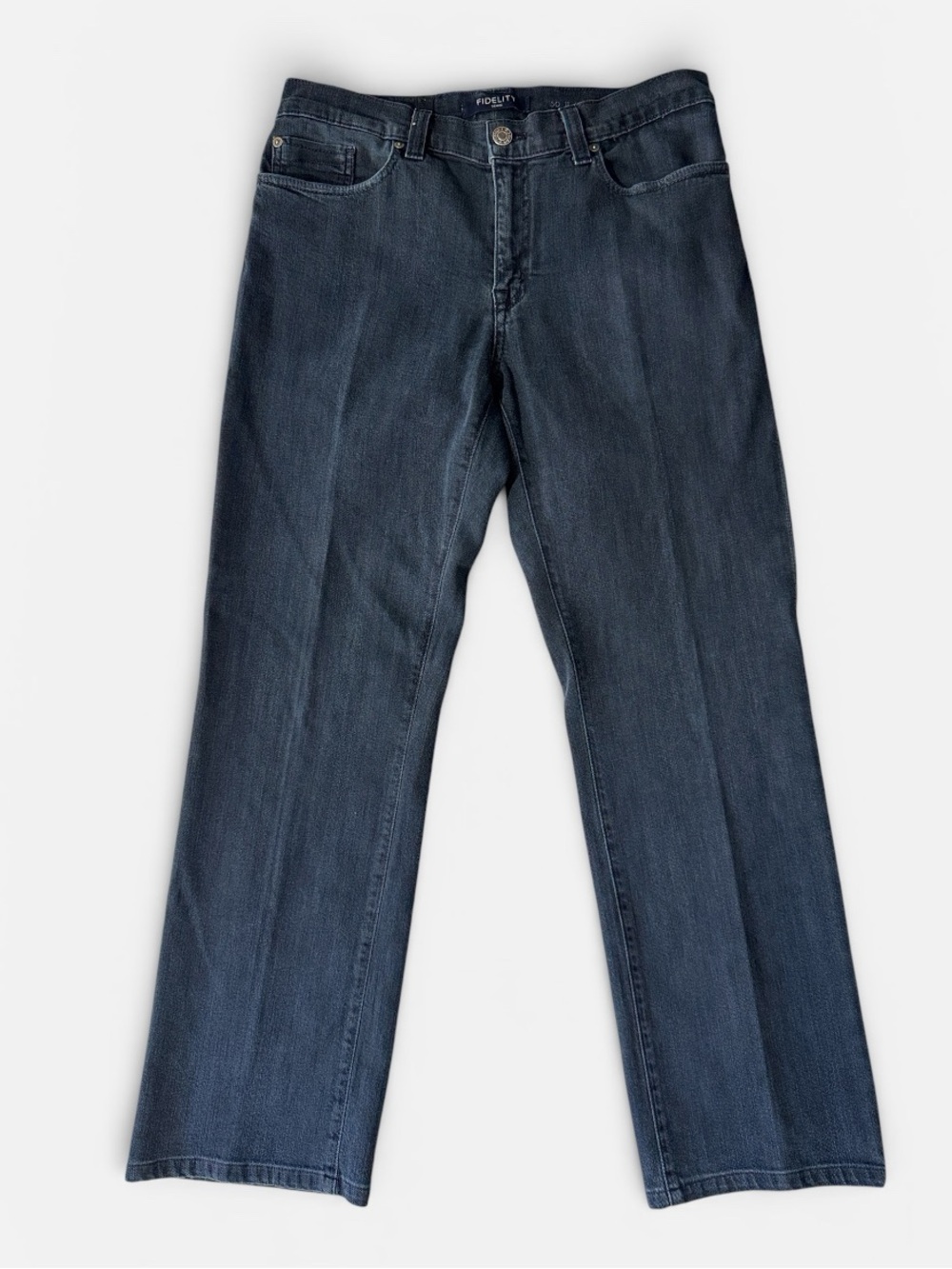 Fidelity mens 33x30 straight fit dark wash stretch denim blue jeans EUC